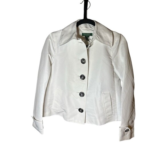 Lauren Ralph Lauren White Polyester Jacket With Large Silver Color Buttons M - Picture 1 of 8